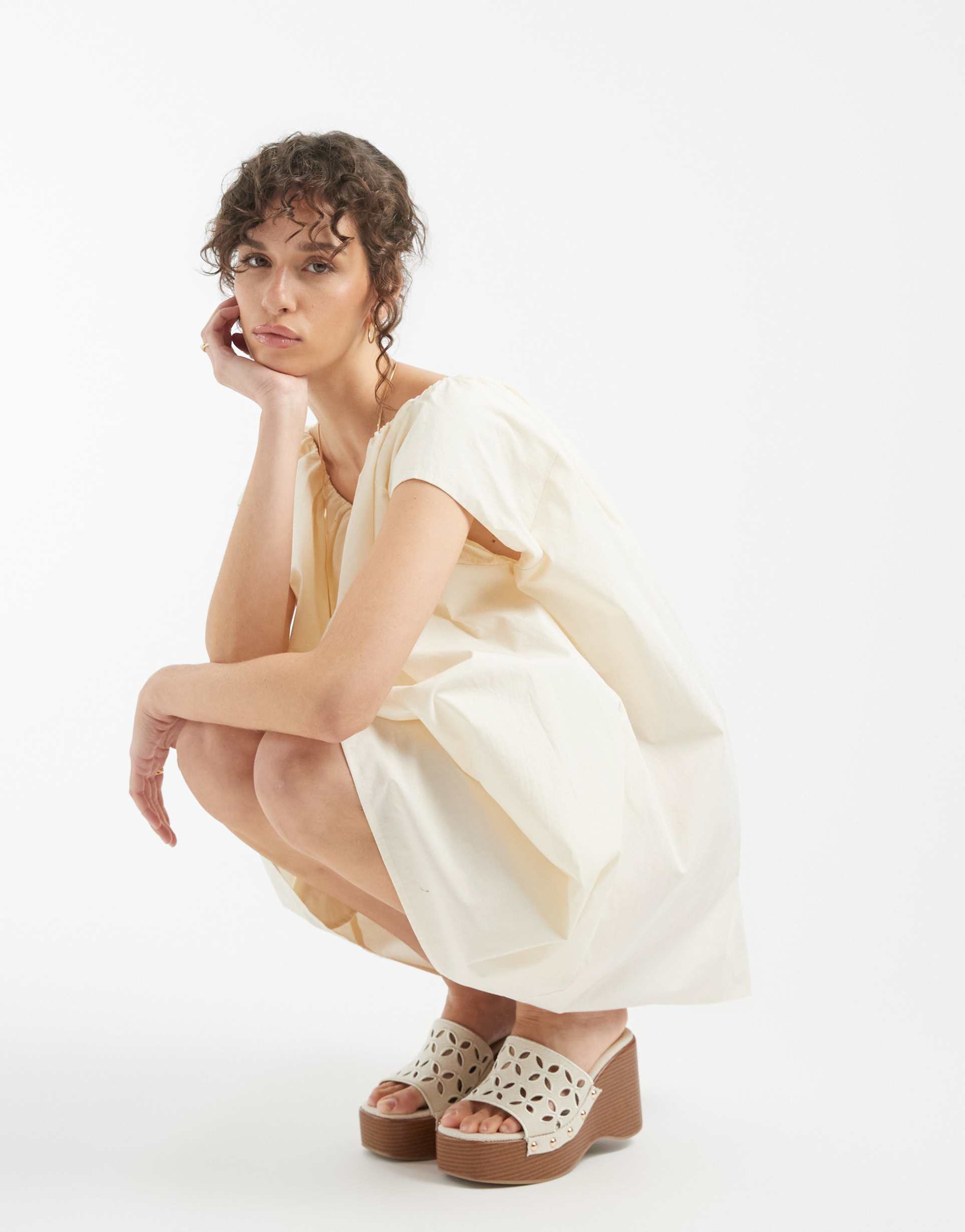 asos design volume puff mini dress in bone
