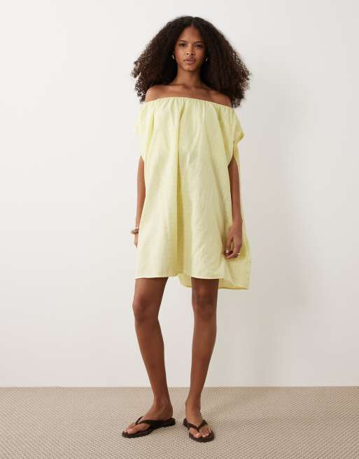 ASOS DESIGN volume puff mini dress in lime check print, 2 of 4