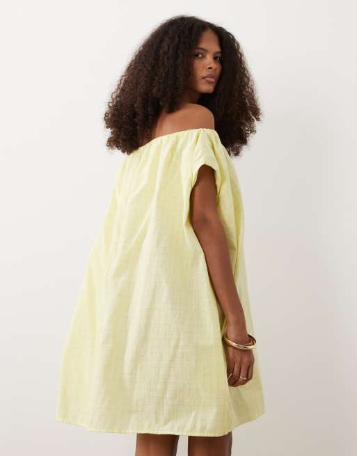 ASOS DESIGN volume puff mini dress in lime check print, 4 of 4