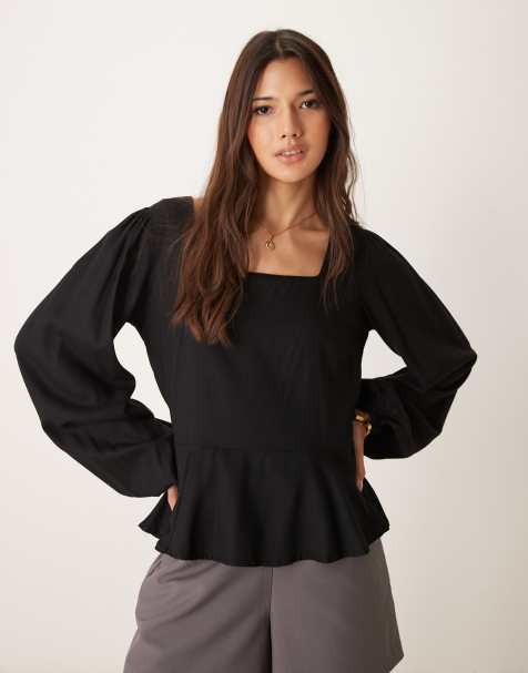 ASOS DESIGN volume puff sleeve smock top in black - view 1