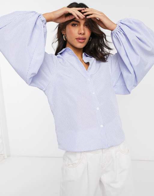 ASOS - ASOS DESIGN volume sleeve cotton shirt in stripe print