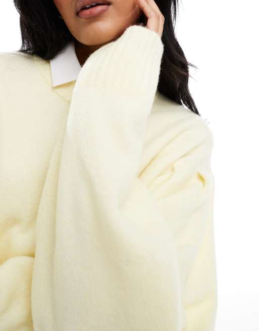 ASOS DESIGN volume sleeve crew neck sweater in buttermilk