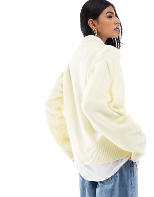 ASOS DESIGN volume sleeve crew neck sweater in buttermilk