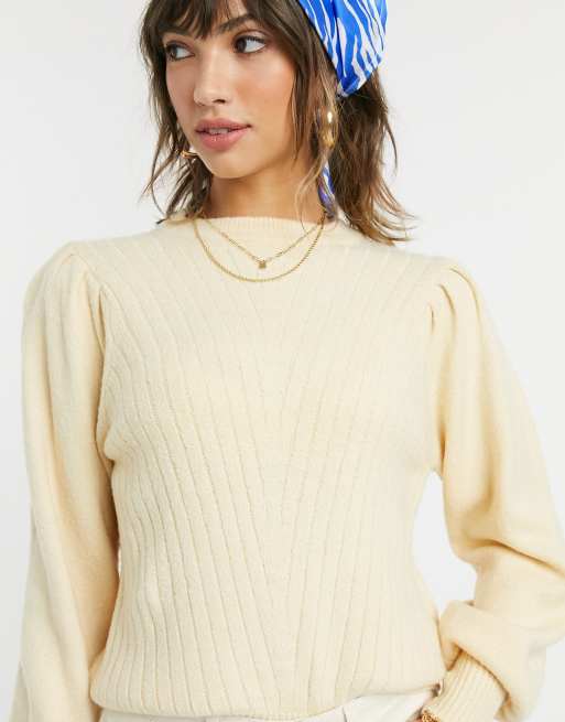 ASOS DESIGN volume sleeve jumper in cream ASOS