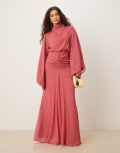 [ASOS DESIGN] ASOS DESIGN volume sleeve maxi dress with ruched skirt in deep rose-Pink 8 Deep rose