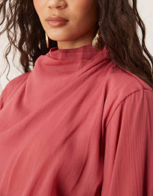 ASOS DESIGN volume sleeve maxi dress with ruched skirt in deep rose