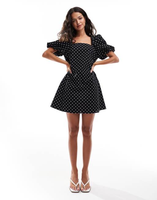 ASOS DESIGN volume sleeve mini dress in black polka dot