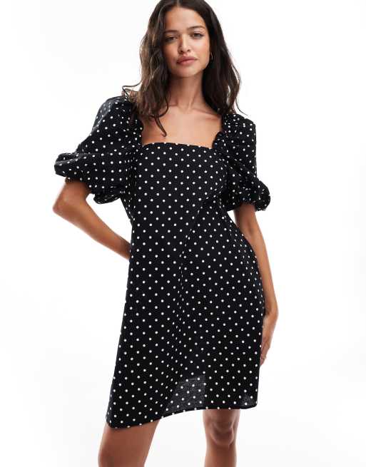 ASOS DESIGN volume sleeve mini dress in black polka dot