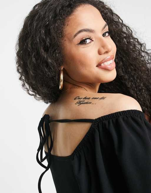 ASOS DESIGN volume sleeve off shoulder wrap tie blouse in