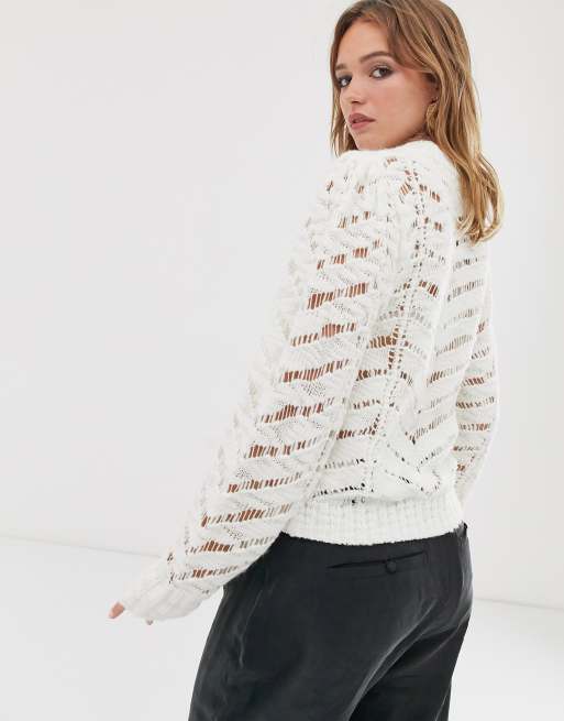 White open deals stitch sweater