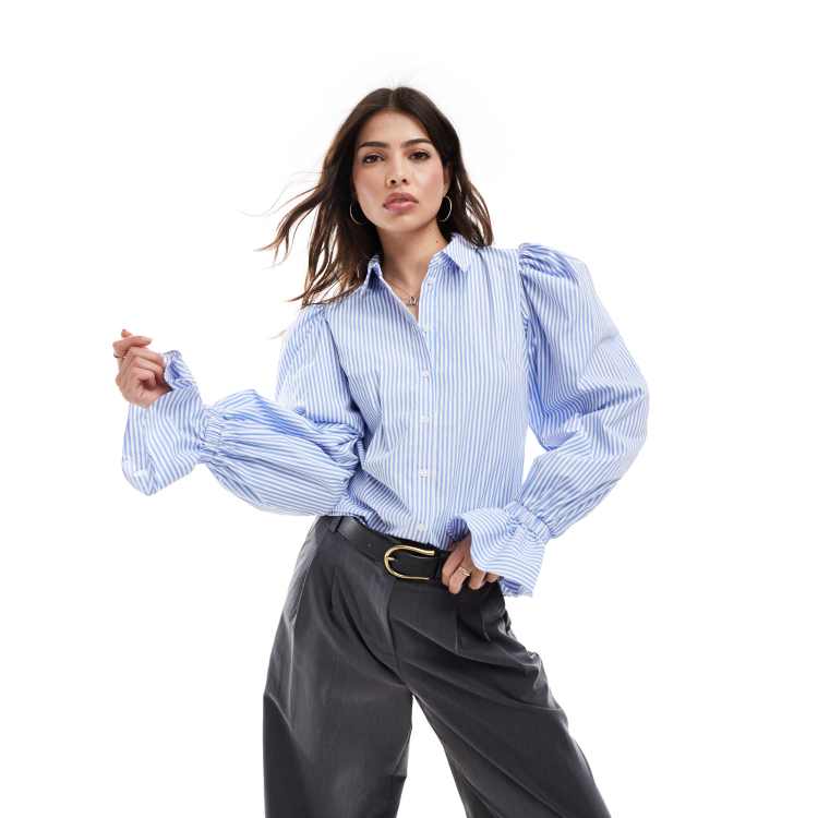 特価 DESIGN ASOS volume in cuff ruffle with shirt soft sleeved シャツ+ブラウス(長袖+七分)