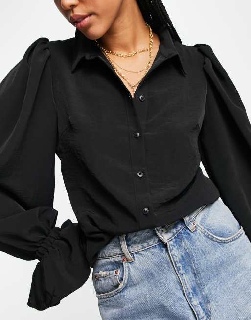 Black long sleeve store shirt with ruffles