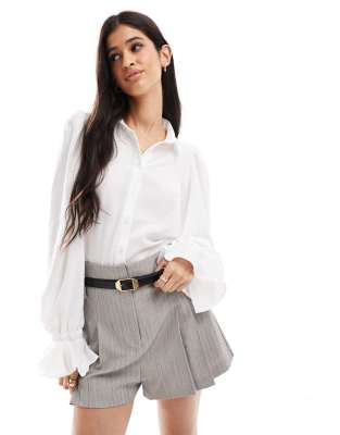 Shop Asos Design Volume Sleeved Soft Shirt With Ruffle Cuffs In Ivory-white