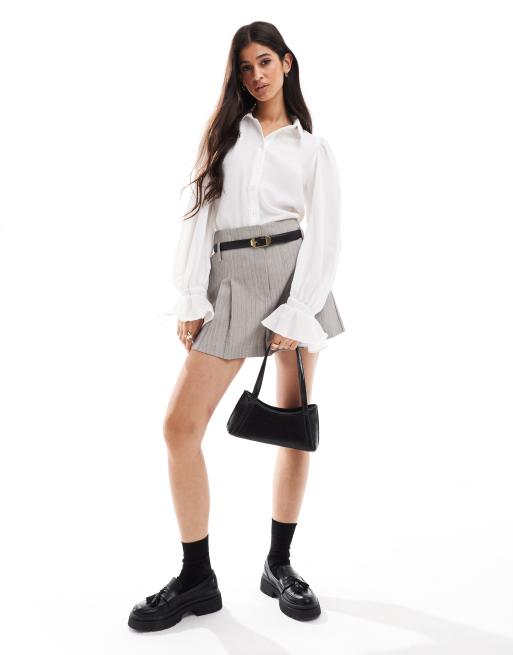 ASOS DESIGN volume sleeved soft shirt with ruffle cuffs in ivory, 2 of 4