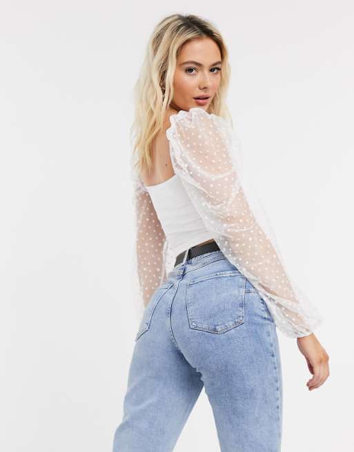 White mesh store sleeve top