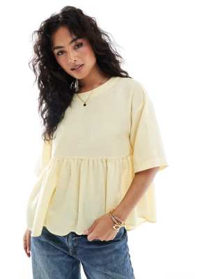Asos Design Volume Tie Back Short Sleeve Top In White