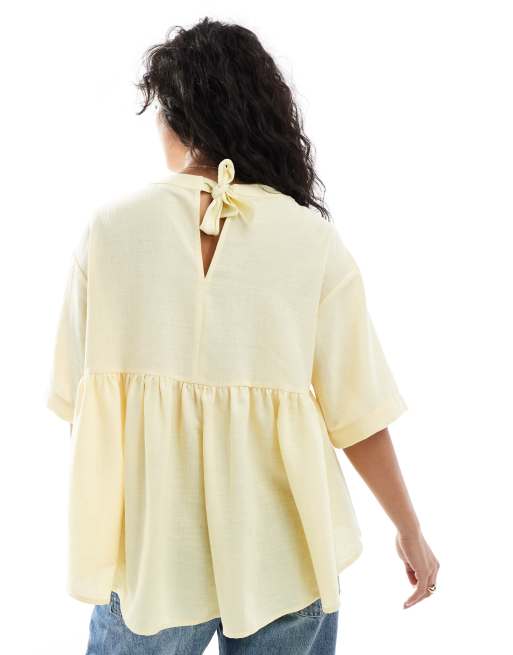 ASOS DESIGN volume tie back short sleeve top in cream