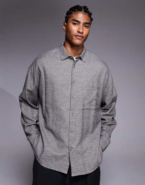ASOS DESIGN - Volumineus oversized overhemd met lage ronde zoom in grijs - view 1