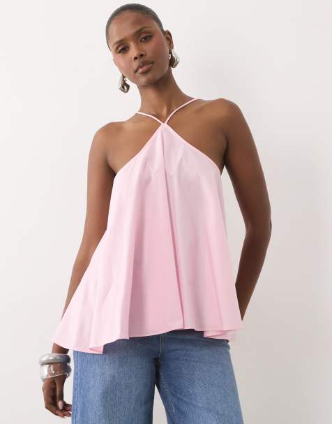 ASOS DESIGN volumineuze halternek-cami in roze - view 1