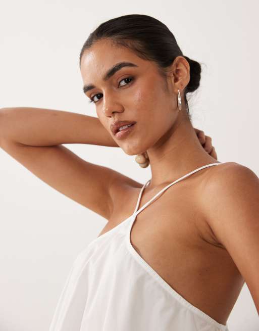 ASOS DESIGN volumineuze halternek cami in wit, 2 van 4