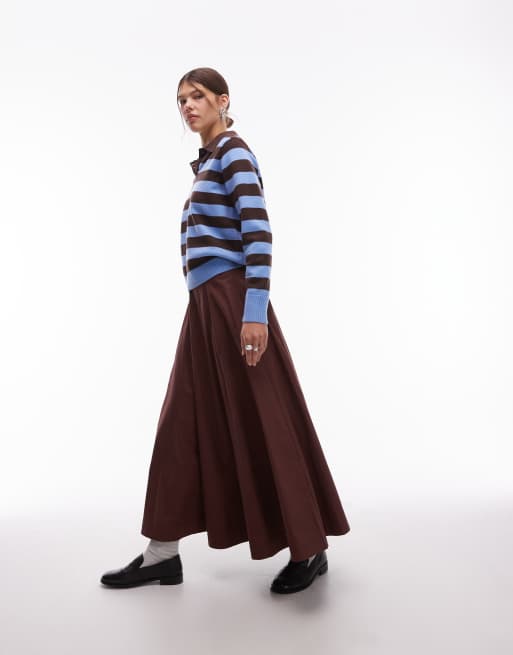 ASOS DESIGN - Volumineuze maxirok met volle zoom in bruin, 2 van 5