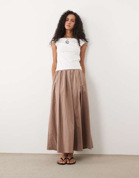 ASOS DESIGN - Volumineuze midirok met katoenlook in stone - view 1