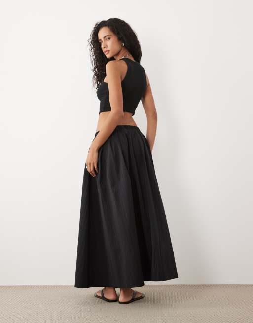 ASOS DESIGN - Volumineuze midirok met katoenlook in zwart, 3 van 5
