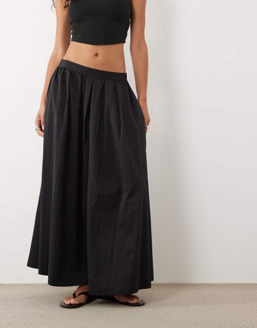 ASOS DESIGN - Volumineuze midirok met katoenlook in zwart, 5 van 5