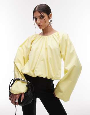ASOS DESIGN - Voluminöse Bluse in Zitronengelb mit Ballonsaum