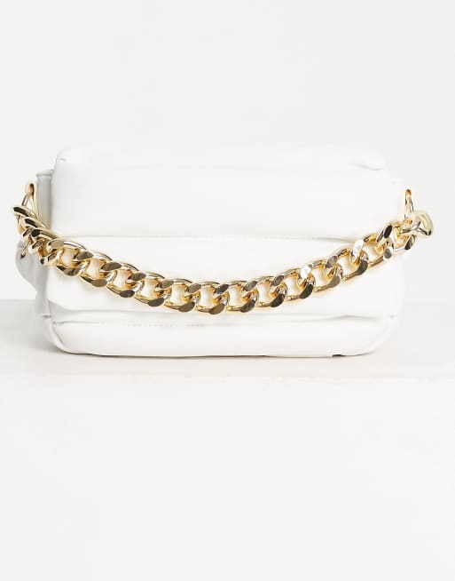 ASOS DESIGN – Voluminöse, gesteppte Schultertasche in Weiß mit klobiger Kette, 3 von 4
