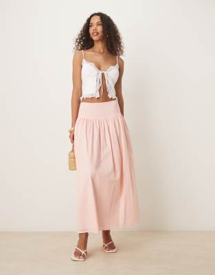 ASOS DESIGN - Voluminöser Midirock in verwaschenem Rosa mit tiefer Taille
