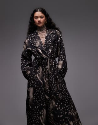 ASOS DESIGN - Voluminöser Oversize-Trenchcoat mit Animalprint-Bunt