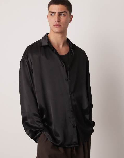 ASOS DESIGN – Voluminöses Oversize-Hemd aus Satin in Schwarz - view 1