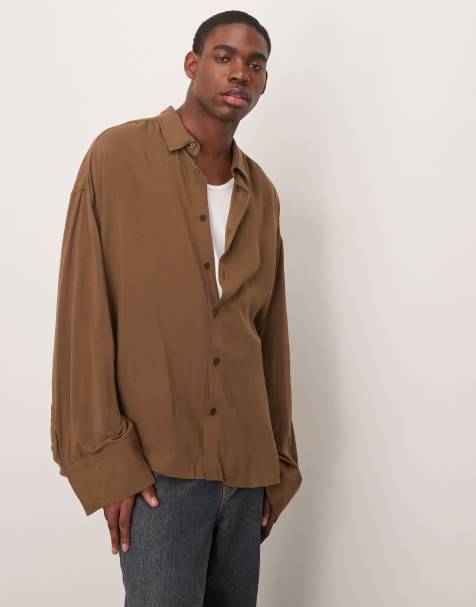ASOS DESIGN – Voluminöses Oversize-Hemd in Braun mit weiten Ärmeln - view 1