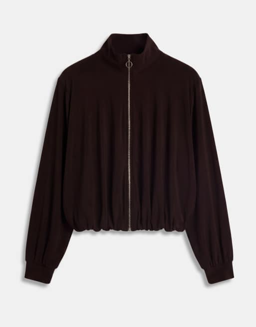 ASOS DESIGN voluminøs draperet co-ord top med lynlås i brun, 6 af 9