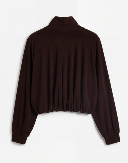 ASOS DESIGN voluminøs draperet co-ord top med lynlås i brun, 7 af 9