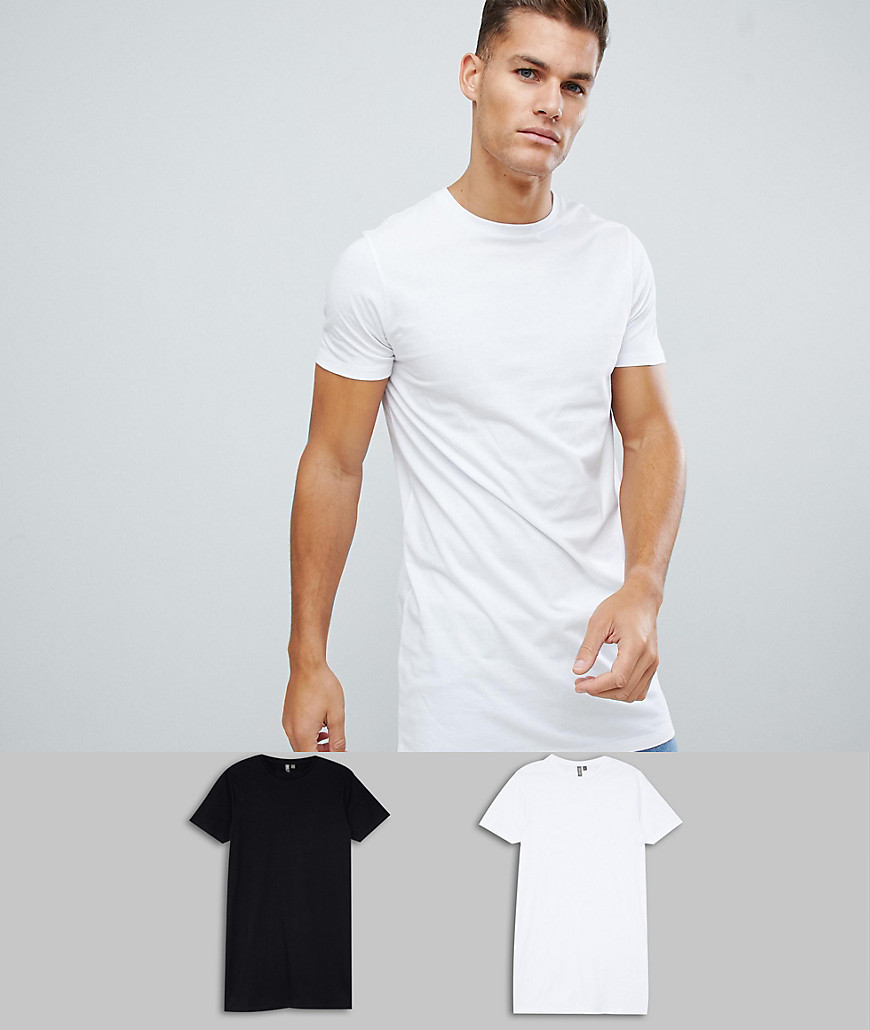 ASOS DESIGN - Voordeelset van 2 extra lange T-shirts met ronde hals-Multi
