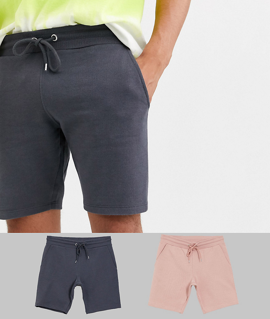 ASOS DESIGN - Voordeelset van 2 jersey skinny shorts in roze/antraciet-Multi