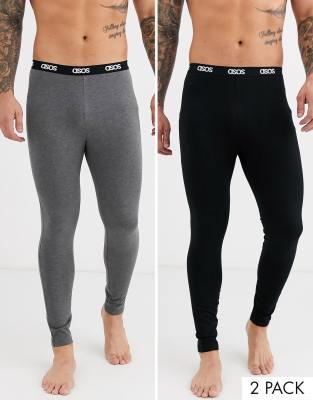 ASOS DESIGN - Lounge-Meggings im 2er-Set in Schwarz und Anthrazit meliert mit Logobund, Rabatt - Mehrfarbig