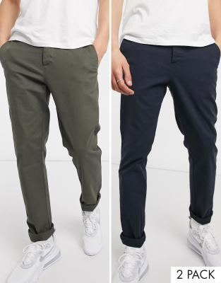 ASOS DESIGN - Lot de 2 pantalons chino ajustés - Kaki et bleu marine - Économie-Multi Multi