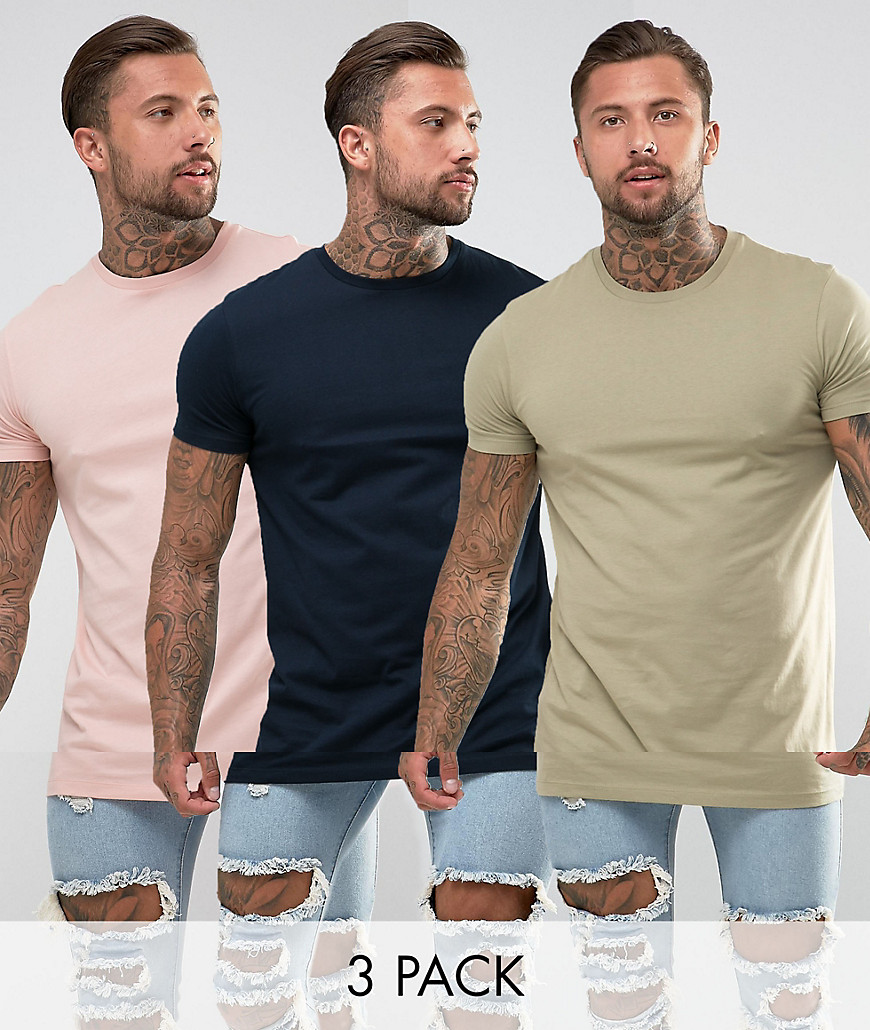 ASOS DESIGN - Voordeelset van 3 extra lange T-shirts met ronde hals-Meerkleurig
