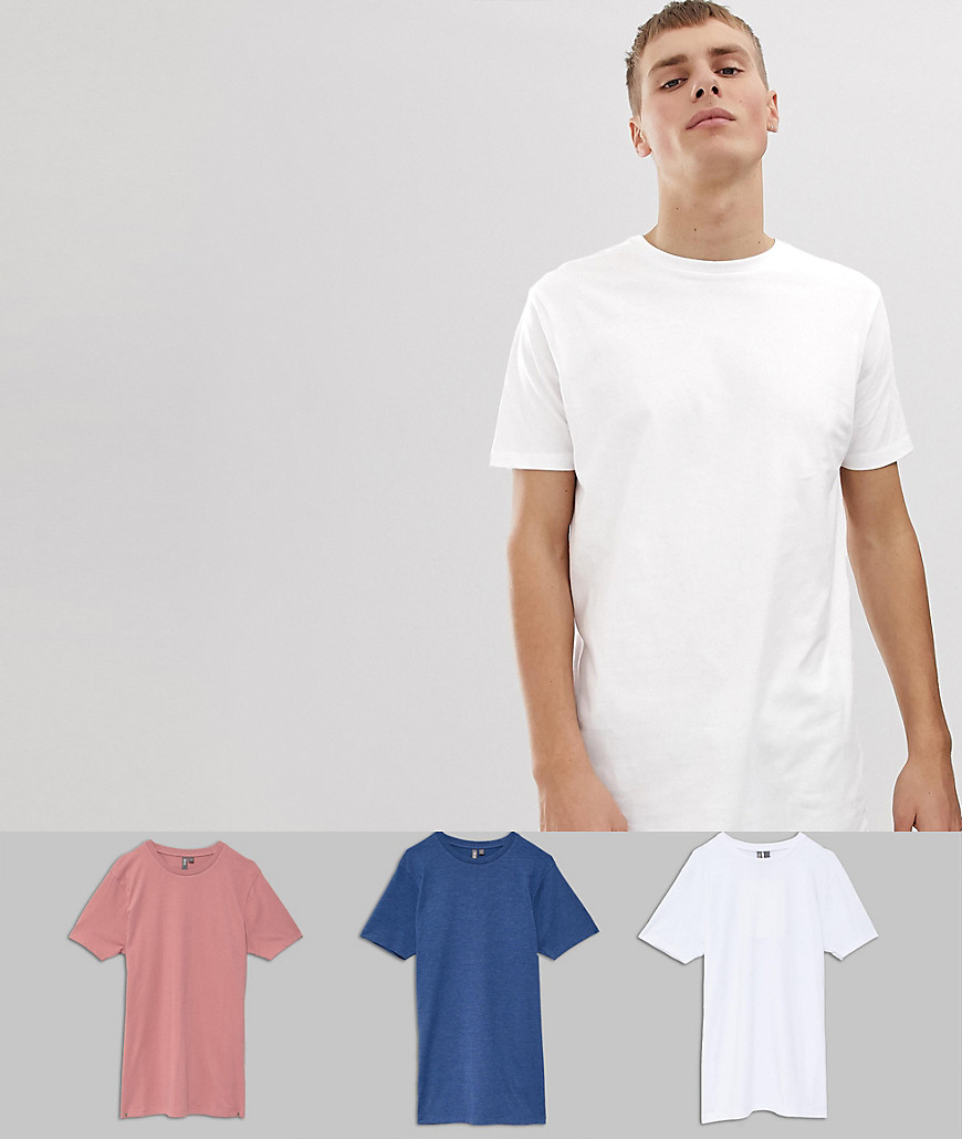 ASOS DESIGN - Voordeelset van 3 lange T-shirts met ronde hals-Multi