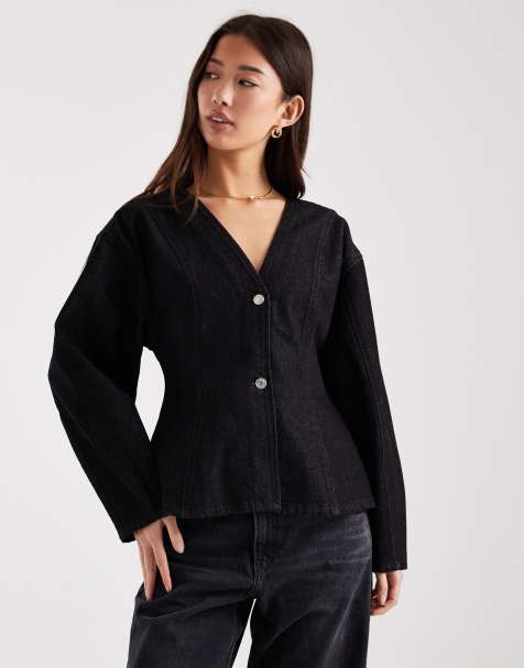 ASOS DESIGN - Voorgevormde denim top met cocoonmouwen in zwart en ecru - view 1