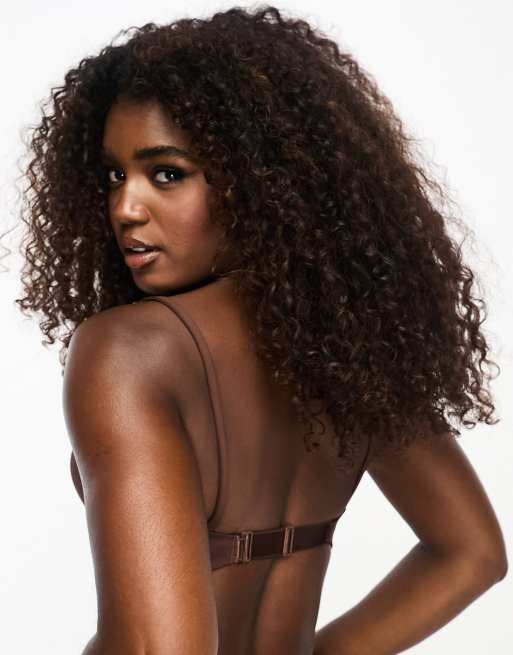 ASOS DESIGN – Vorgeformter Mikrofaser-BH in Braun mit tiefem, offenem Ausschnitt, 2 von 4