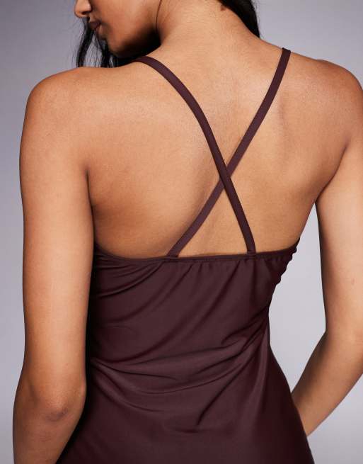 ASOS DESIGN - Vormgegeven midi cami-jurk met vierkante hals in chocoladebruin, 2 van 4
