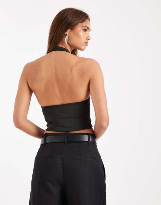 ASOS DESIGN - Vormgevende crop top met halternek in zwart , 3 van 4