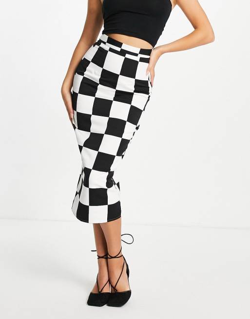 ASOS DESIGN - Vormgevende midaxi rok met oversized dambordprint
