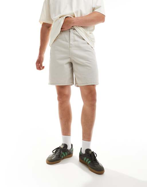 ASOS DESIGN - Vævede jorts med tobaksbrune kontrastsyninger i ecrufarve