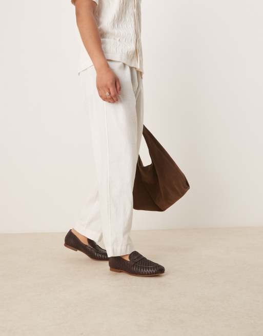 ASOS DESIGN - Vævede og brune loafers i læder, 4 af 4