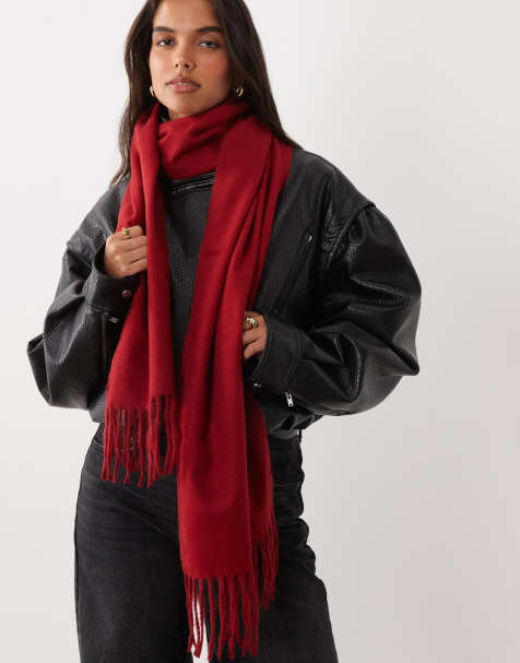 ASOS DESIGN vævet tørklæde med kvaster i burgundy - view 1